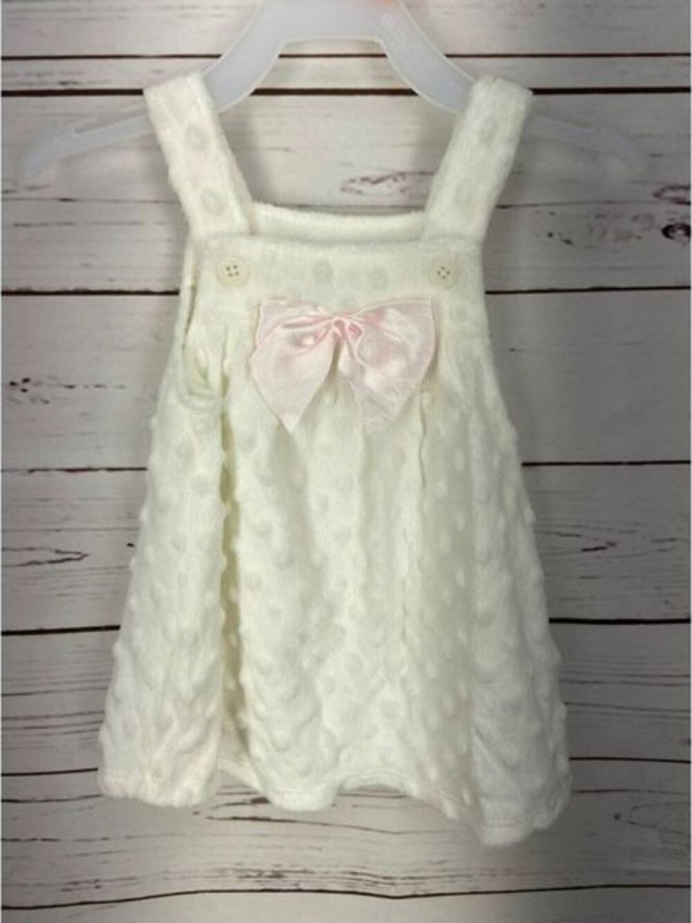 Vitamins Baby White Dotted Pink Bow Girl's Size 9 Months Dress‎.